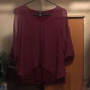 Cute maroon crimson shoulders cut out blouse